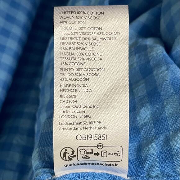 Anthropologie Pilcro Top Womens Medium Blue Check Babydoll Peplum Retro Boho - Picture 10 of 11